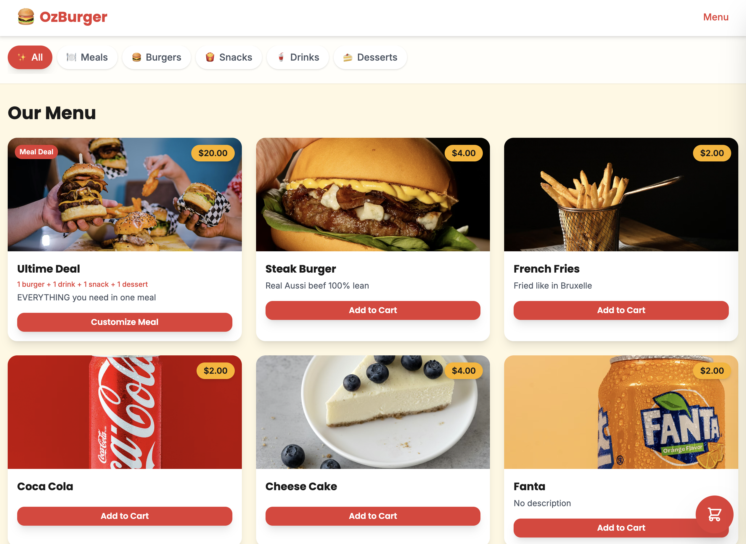 OzBurger main interface